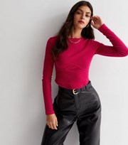 New Look Bright Pink Corset Bust Seamed Long Sleeve Top